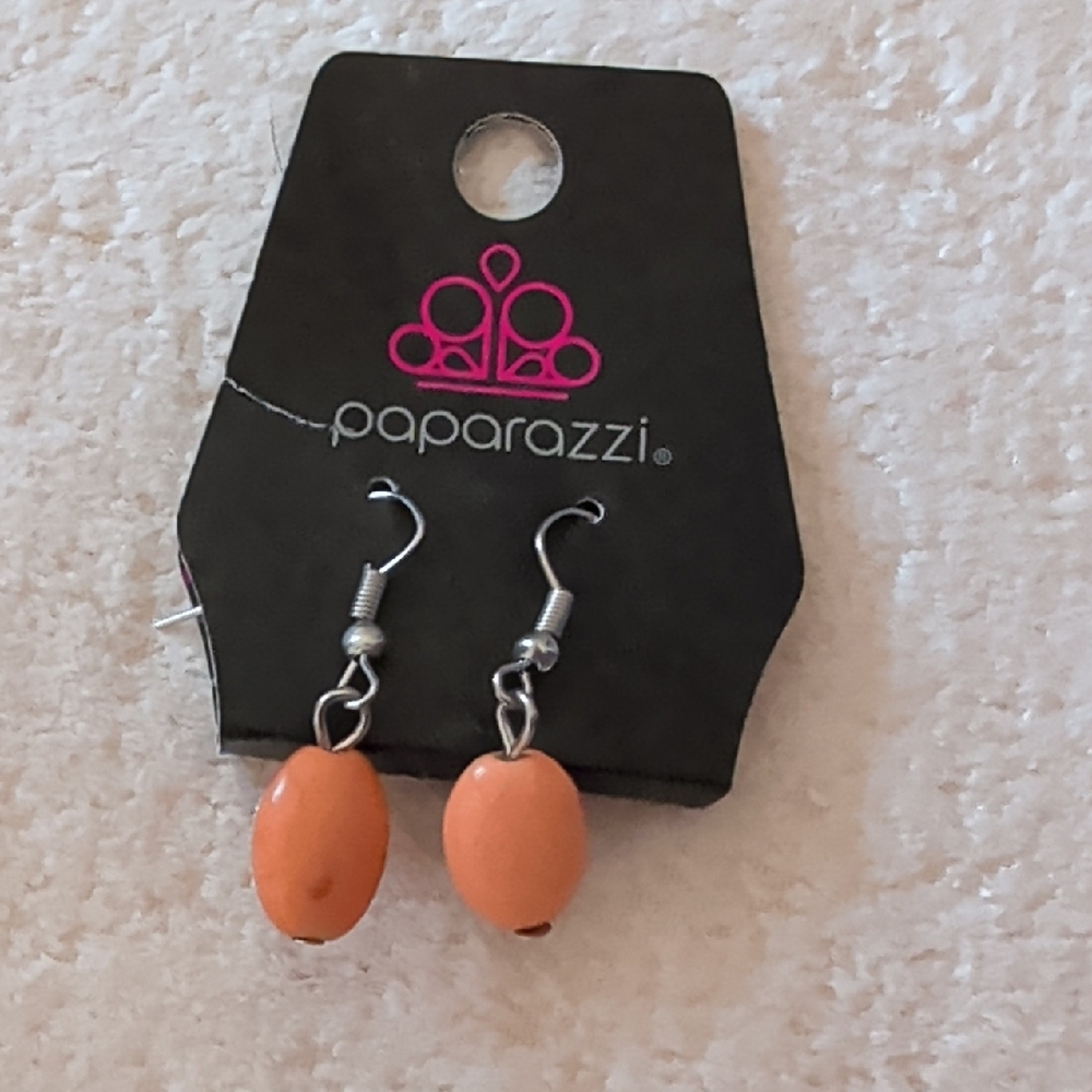 Paparazzi Natural Novice Orange Peach Dangle Earrings New - Picture 2 of 3